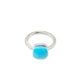 Minimalist silver stainless steel ring with a faceted square blue gemstone setting - Silver-Sky Blue