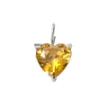 Polished silver stainless steel heart necklace pendant with yellow crystal gemstone - November Light Yellow - Silver