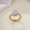 Retro geometric gold ring with large lavender square zirconia gemstone and polished finish - Gold-Lavender