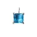 Princess cut blue square gemstone pendant with silver stainless steel four-prong setting - 5x5mm / Steel - December Lake Blue