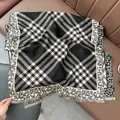 Classic plaid scarf with leopard print border and fringe, stylish autumn winter shawl - 180x65cm / Black
