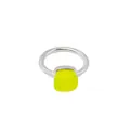Minimalist silver stainless steel ring featuring a vibrant square neon yellow zircon stone - Silver-Lime Yellow