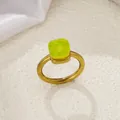 Minimalist gold stainless steel ring featuring a square neon yellow-green zircon stone - Gold-Lime Yellow