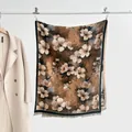 Detail of vintage floral oil painting scarf with fringe and soft cashmere-like texture - Extended Style (185x65cm) / Coffee
