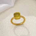 Vintage golden stainless steel ring featuring a square yellow faceted zircon gemstone - Gold-Citrine Yellow