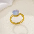 Minimalist gold stainless steel ring featuring a square translucent blue opal gemstone - Gold-Milky Opal