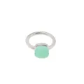 Minimalist silver ring featuring a square cushion-cut light green gemstone on band - Silver-Mint Green