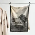 Dettaglio sciarpa in maglia con motivo paesaggio rustico e bordi con frange morbide - 185x65cm / Grigio