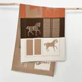 Detail of horse pattern and grid weave on a thick cashmere-like color-block scarf - 180x65cm / Khaki