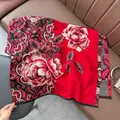 Thick red vintage jacquard scarf with rose and paisley patterns for women - Patchwork Floral - Red