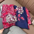 Vintage navy and red floral jacquard scarf shawl with elegant rose patterns and tassels - Patchwork Floral - Blue