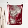 Winter vintage Chinese landscape jacquard shawl with snow mountains and tassels - Red