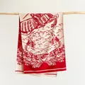 Winter vintage hippische sjaal met rode en beige paardenprints en franjeranden - 180x65cm / Rood