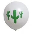 White latex party balloon with minimalist green cactus print for summer beach decorations - Cactus