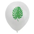 White latex party balloon with vibrant green tropical monstera leaf print on a white background - Large Monstera Leaf
