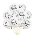 Detail of Team Bride latex and confetti balloons set for wedding party decor - White (Black Text) + Silver/Rose Gold Confetti