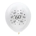 Close-up of 12 inch latex balloon with black number 60 and star patterns for birthday - 60th Birthday Transparent
