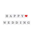 White fishtail bunting banner with black Happy Wedding text and a red heart for wedding decor - White Happy Wedding