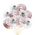 Detail of rose gold confetti balloons and Happy Birthday latex balloons with crown - 12 Inch / Crown Theme + Rose Gold Confetti