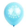 Blue latex balloon with white 2nd birthday text and star patterns for party decor - Light Blue