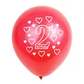 Red 2nd birthday latex balloon with white printed hearts and artful text decoration - Red