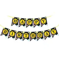 Deep blue space theme Happy Birthday fishtail banner with golden sun and planet patterns - Starry Sky Banners