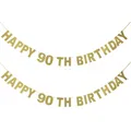 Macro detail of glittering gold letters spelling Happy 90th Birthday for party decoration - HAPPY 90 TH BIRTHDAY