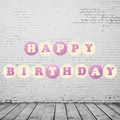 Pink and cream happy birthday banner with round letter cards for party decoration - Round Letter Bunting / Pink