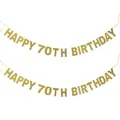 Glittery gold 70th birthday banner for party decoration with a shimmering metallic finish - HAPPY 70 TH BIRTHDAY