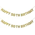 Detail of gold glitter Happy 50th Birthday banner for party wall decoration - HAPPY 50 TH BIRTHDAY