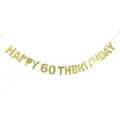 Close-up of glittery gold Happy 60th Birthday banner for party wall decorations - HAPPY 60 TH BIRTHDAY