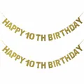 Glitter gold Happy 10th Birthday banner set with two pieces for party wall decoration - HAPPY 10 TH BIRTHDAY