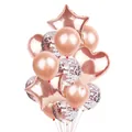Close-up of rose gold party balloons set including star heart foil and confetti latex types - Rose Gold Set Type A