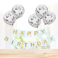 Blue Happy Birthday banner with gold letters and gold sequin balloons for party decor - Blue Gilded Banner + 5 Silver Sequin Balloons