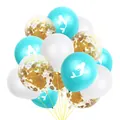 Mermaid party balloon set with green silhouette prints, white latex, and gold confetti - White, Blue and Transparent Gold Confetti Balloons Set