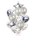 Silver party balloon set with star and heart shapes plus confetti filled latex balloons - Silver Set