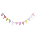 Colorful party bunting flags with polka dots and stripes and Happy Day text detail - Pink Horse Theme