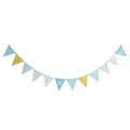 Pastel triangular bunting banner with unicorn patterns and Happy Day text for party decor - Blue Horse Theme