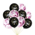 Team Bride balloons set featuring black latex with gold print and pink confetti designs - Black (Gold Text) + Pink Confetti