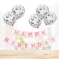 Pink Happy Birthday banner and gold confetti balloons for festive party decoration - Pink Gilded Banner + 5 Silver Sequin Balloons