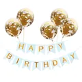 Détail de la bannière Happy Birthday dorée avec ballons à confettis en or brillants - Bannière Bleue Avec Ballons Confettis Dorés