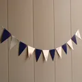 Close-up of metallic rose gold and dark blue triangle party banners with silver string - Navy Blue and Mirror Silver Triangle / Navy Blue / Mirror Silver