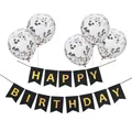Detail of Happy Birthday banner with gold foil letters and gold confetti balloons set - Black Banner With Silver Confetti Balloons