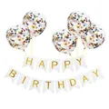 Gold foiled HAPPY BIRTHDAY bunting banner with five sparkling sequin filled balloons - White Banner With Colorful Confetti Balloons