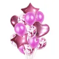 Rose gold party balloon set with star and heart foil shapes and pink latex balloons - Rose Red Set