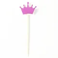 Pink glitter crown cupcake toppers with bamboo sticks for party cake decorations - Rose Red