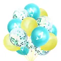 Mermaid party balloon set with yellow, blue silhouette, and confetti transparent balloons - Yellow, Blue Mermaid and Transparent Green Confetti Balloons Set