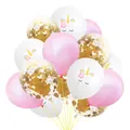15pcs rose gold and pink balloon set with confetti and unicorn prints for party deco - Pink Mix (Unicorn Print + Gold Confetti)