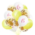 15pcs set of unicorn printed white balloons with yellow and gold confetti balloons - Yellow Mix (Multicolor Unicorn + Gold Confetti)