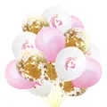 15pcs rose gold and white unicorn party balloons with golden confetti and yellow ribbons - Pink Mix (Multicolor Unicorn + Gold Confetti)
